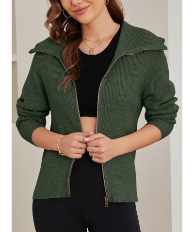 Sidefeel Womens Fall Winter Fashion 2023 Cardigan Sweater Zip Up Long Sleeve Collar Ribbed Knit Sweater Jacket Outwear Green ...