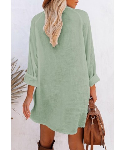 Women's Long Sleeve V Neck Blouse Loose Button Down Shirt Mini Dress Casual Tunic Tops Blue-green $20.90 Tops