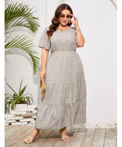 Womens Plus Size Round Neck Short Flutter Sleeve Empire Waist Pleated Hem Boho Maxi Dress with Pockets Light Green Pink-1 $20...