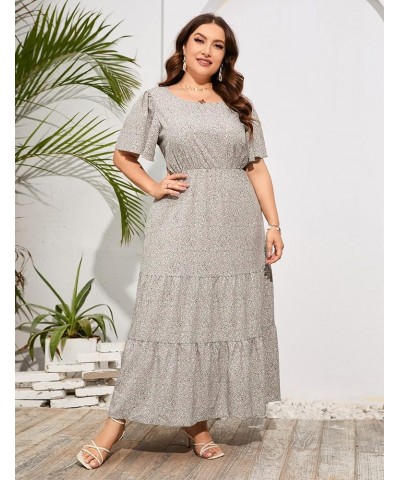 Womens Plus Size Round Neck Short Flutter Sleeve Empire Waist Pleated Hem Boho Maxi Dress with Pockets Light Green Pink-1 $20...