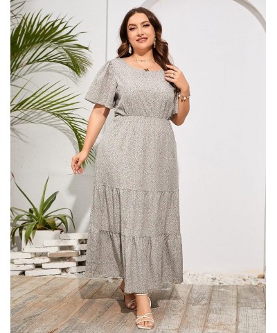 Womens Plus Size Round Neck Short Flutter Sleeve Empire Waist Pleated Hem Boho Maxi Dress with Pockets Light Green Pink-1 $20...