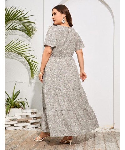 Womens Plus Size Round Neck Short Flutter Sleeve Empire Waist Pleated Hem Boho Maxi Dress with Pockets Light Green Pink-1 $20...