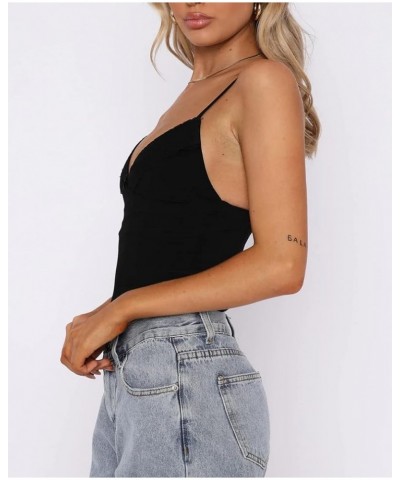 Women Tank Top Y2K Backless Crop Top Slim Fit Low Cut Spaghetti Strap Camisoles Sleeveless Basic Tops Streetwear C-black $7.5...