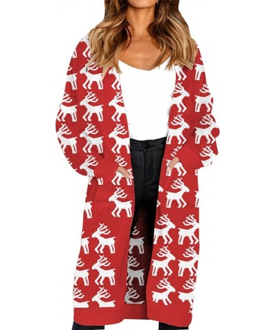 Women's Long Open Front Drape Leopard Maxi Long Sleeve Cardigan Sweater with Pockets Deer $21.31 Sweaters