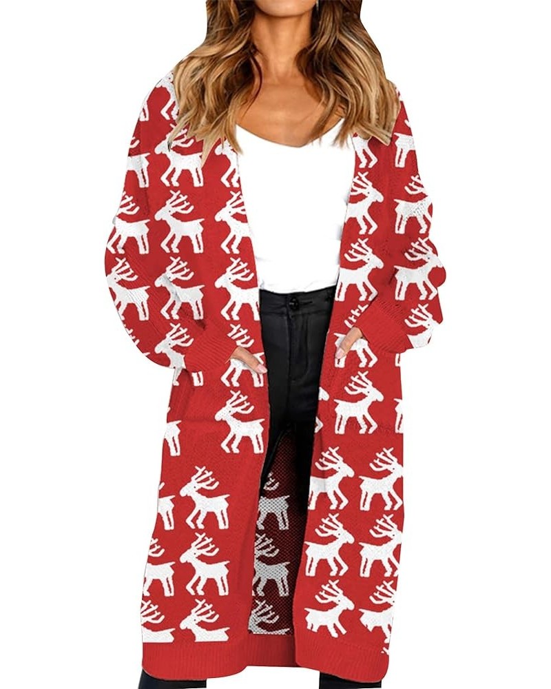 Women's Long Open Front Drape Leopard Maxi Long Sleeve Cardigan Sweater with Pockets Deer $21.31 Sweaters