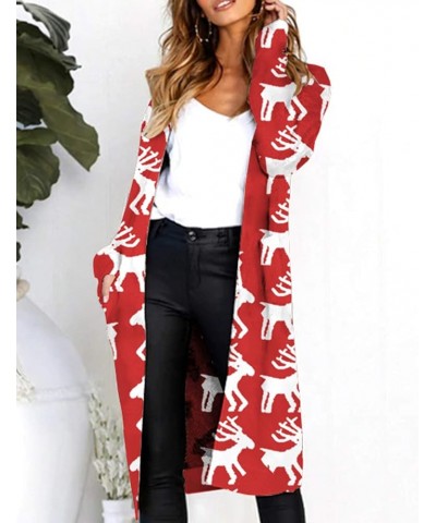 Women's Long Open Front Drape Leopard Maxi Long Sleeve Cardigan Sweater with Pockets Deer $21.31 Sweaters