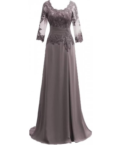 Lace Applique Mother of The Bride Dresses for Wedding 2024 Long Chiffon Mother of The Groom Dress with Long Sleeves Chocolate...