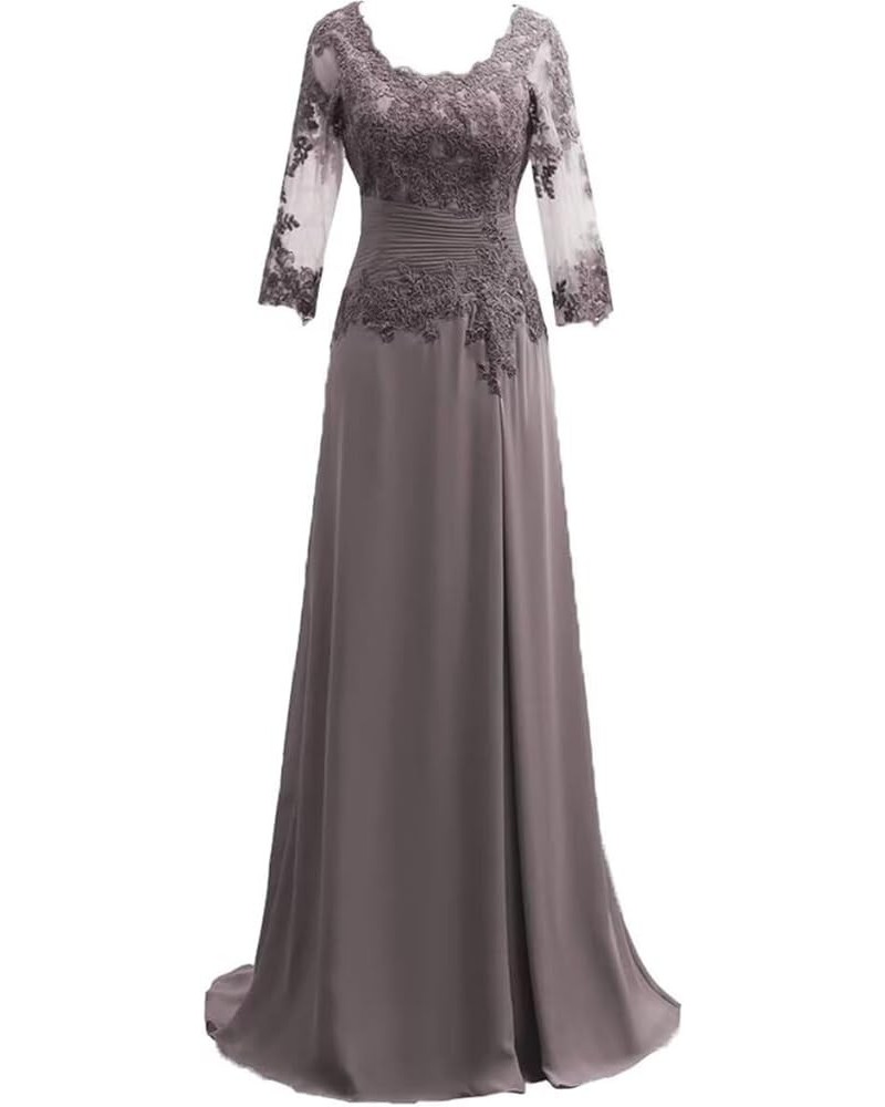 Lace Applique Mother of The Bride Dresses for Wedding 2024 Long Chiffon Mother of The Groom Dress with Long Sleeves Chocolate...