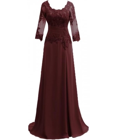 Lace Applique Mother of The Bride Dresses for Wedding 2024 Long Chiffon Mother of The Groom Dress with Long Sleeves Chocolate...