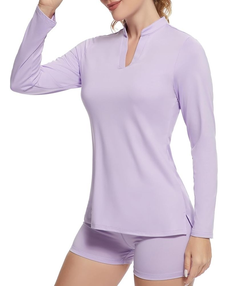 Women's Golf Polo Shirts, UPF 50+ V-Neck Long Sleeve Collarless Quick Dry Tennis Running T Shirt Golf Tops for Women Purple $...