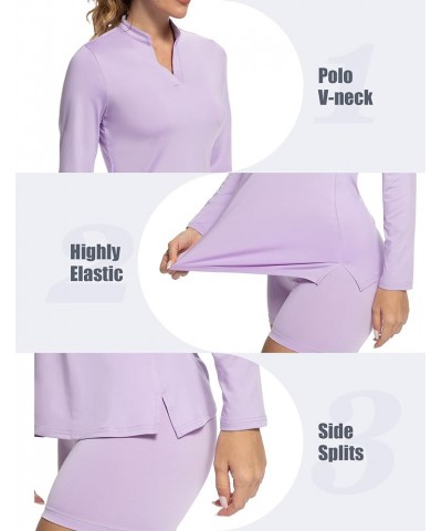 Women's Golf Polo Shirts, UPF 50+ V-Neck Long Sleeve Collarless Quick Dry Tennis Running T Shirt Golf Tops for Women Purple $...