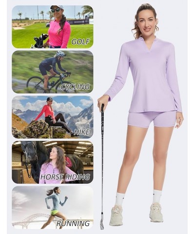 Women's Golf Polo Shirts, UPF 50+ V-Neck Long Sleeve Collarless Quick Dry Tennis Running T Shirt Golf Tops for Women Purple $...