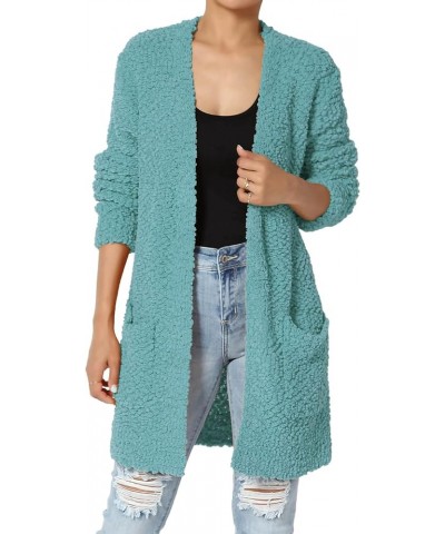 Women's S~3X Loose Fit Popcorn Knit Long Sleeve Pocket Open Sweater Cardigan Dusty Teal $24.50 Sweaters