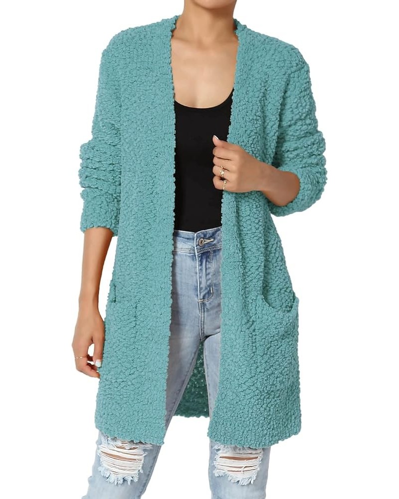 Women's S~3X Loose Fit Popcorn Knit Long Sleeve Pocket Open Sweater Cardigan Dusty Teal $24.50 Sweaters