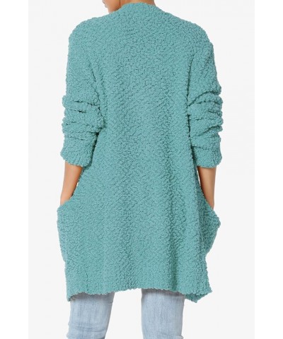 Women's S~3X Loose Fit Popcorn Knit Long Sleeve Pocket Open Sweater Cardigan Dusty Teal $24.50 Sweaters