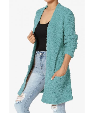 Women's S~3X Loose Fit Popcorn Knit Long Sleeve Pocket Open Sweater Cardigan Dusty Teal $24.50 Sweaters