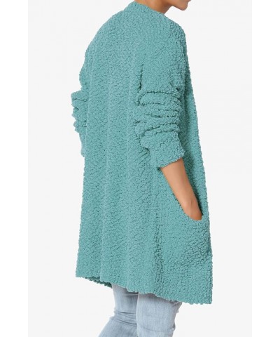 Women's S~3X Loose Fit Popcorn Knit Long Sleeve Pocket Open Sweater Cardigan Dusty Teal $24.50 Sweaters