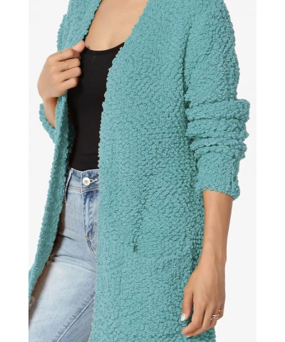 Women's S~3X Loose Fit Popcorn Knit Long Sleeve Pocket Open Sweater Cardigan Dusty Teal $24.50 Sweaters