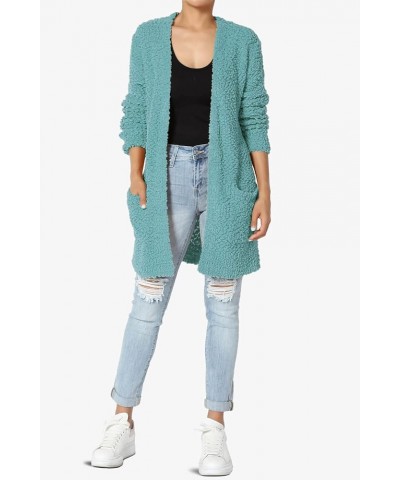 Women's S~3X Loose Fit Popcorn Knit Long Sleeve Pocket Open Sweater Cardigan Dusty Teal $24.50 Sweaters