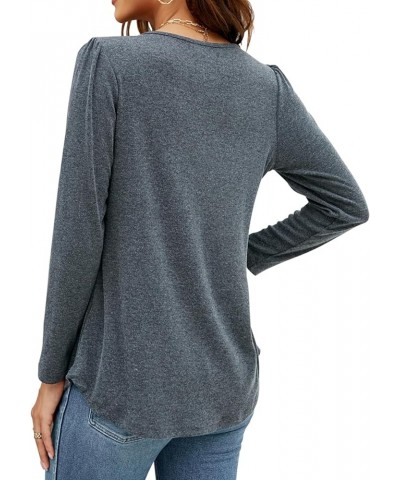 Long Sleeve Shirts for Women Pleated Square Neck Tops Dressy Lightweight Tunic Blouse Fall Clothes 2023 Dark Grey $11.39 Tops