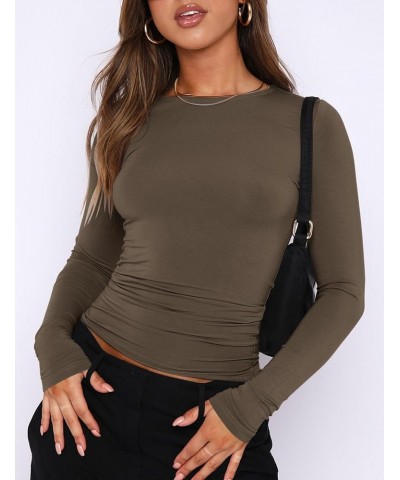 Long Sleeve Crop Tops for Women 2 Pack Fall Going Out Outfits Cute Tight Basic Tees Shirt One Black and One Otter Brown $12.2...