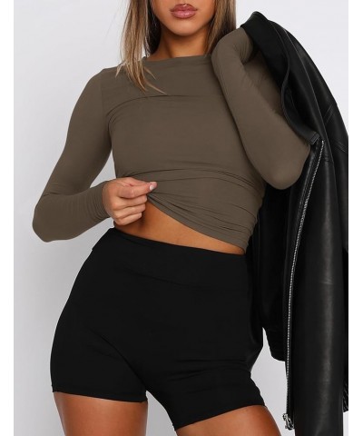 Long Sleeve Crop Tops for Women 2 Pack Fall Going Out Outfits Cute Tight Basic Tees Shirt One Black and One Otter Brown $12.2...