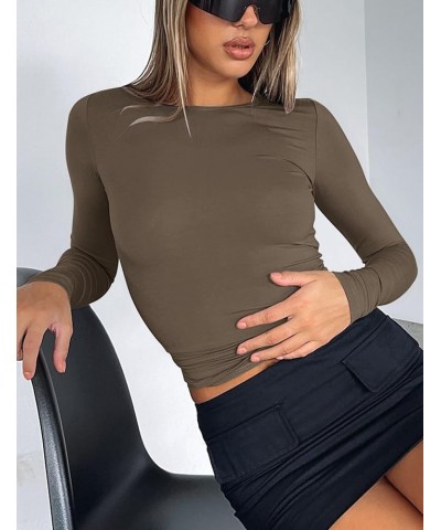 Long Sleeve Crop Tops for Women 2 Pack Fall Going Out Outfits Cute Tight Basic Tees Shirt One Black and One Otter Brown $12.2...