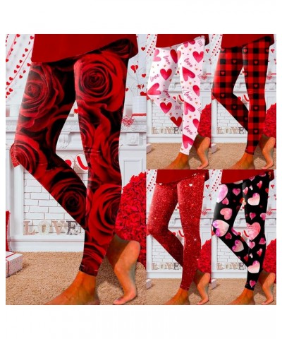 Valentines Day Leggings for Women Red Heart Love Pattern High Waist Sporty Leggings Valentine's Day Print Yoga Pants Z2-black...