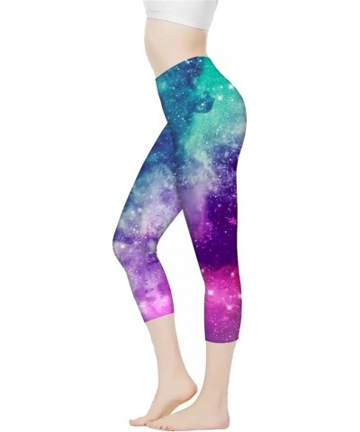 Women Yoga Leggings Capri Pants High Waist Tummy Control Stretch Trousers for Workout Sports Galaxy Starry Sky $10.50 Leggings