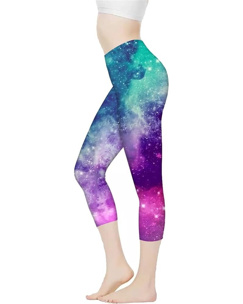 Women Yoga Leggings Capri Pants High Waist Tummy Control Stretch Trousers for Workout Sports Galaxy Starry Sky $10.50 Leggings