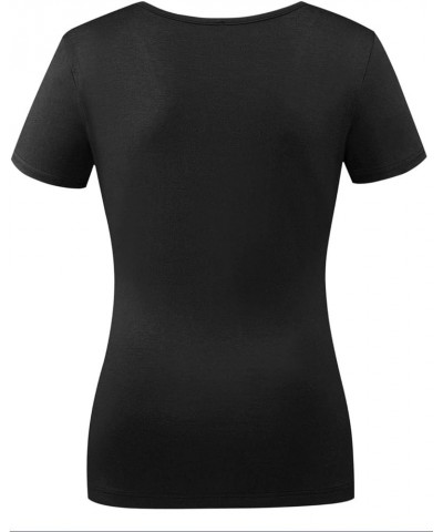 Women's Top Deep V Neck Slim Fitted T-Shirt Front Surplice Wrap Short/Long Sleeve Tees A Short-black $13.24 T-Shirts