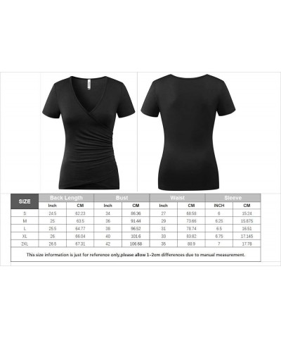 Women's Top Deep V Neck Slim Fitted T-Shirt Front Surplice Wrap Short/Long Sleeve Tees A Short-black $13.24 T-Shirts