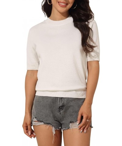 Women's Short Sleeve Sweater Tops Summer Lightweight Crew Neck Pullover Knit Blouses White $14.52 Sweaters