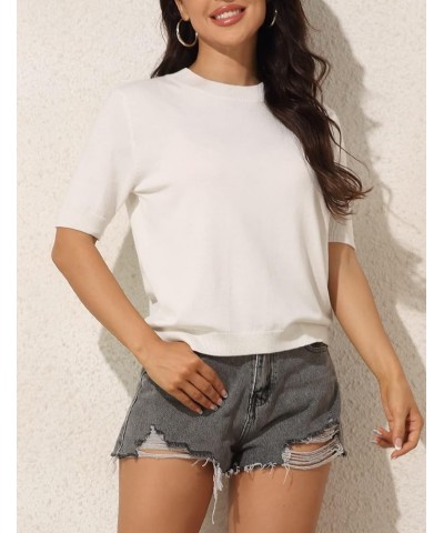 Women's Short Sleeve Sweater Tops Summer Lightweight Crew Neck Pullover Knit Blouses White $14.52 Sweaters