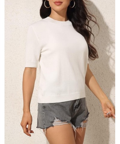 Women's Short Sleeve Sweater Tops Summer Lightweight Crew Neck Pullover Knit Blouses White $14.52 Sweaters