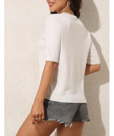 Women's Short Sleeve Sweater Tops Summer Lightweight Crew Neck Pullover Knit Blouses White $14.52 Sweaters