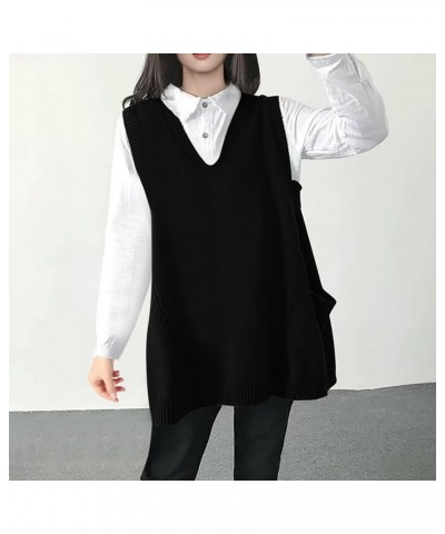 Women Loose Swing Chunky Cotton Cute Sweater Vests Oversized Cable Knit Pullover Sweaters with Pockets Black $16.79 Sweaters