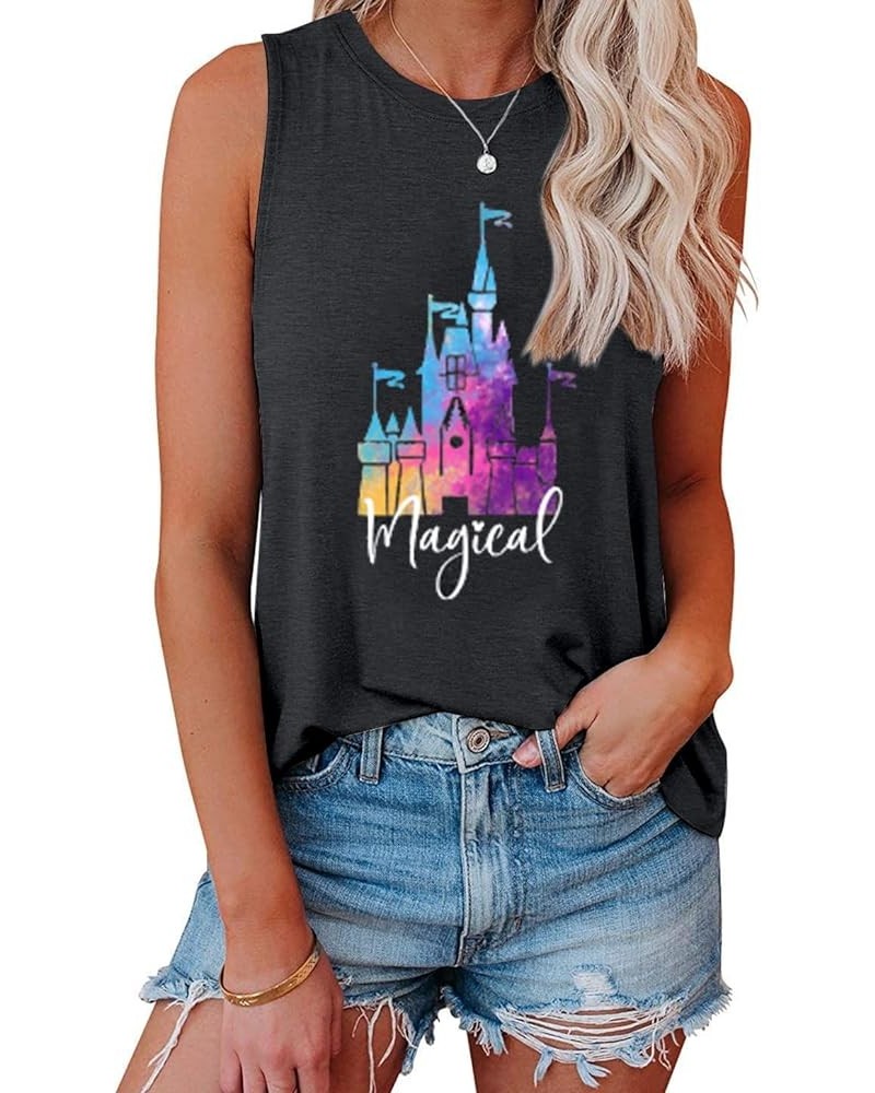 Magic Castle Tank Top Women Magic Kingdom Graphic Tee Girls Trip Shirts Casual Holiday Vacation Sleeveless Tops Grey $10.63 T...