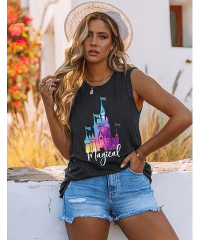 Magic Castle Tank Top Women Magic Kingdom Graphic Tee Girls Trip Shirts Casual Holiday Vacation Sleeveless Tops Grey $10.63 T...