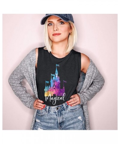 Magic Castle Tank Top Women Magic Kingdom Graphic Tee Girls Trip Shirts Casual Holiday Vacation Sleeveless Tops Grey $10.63 T...