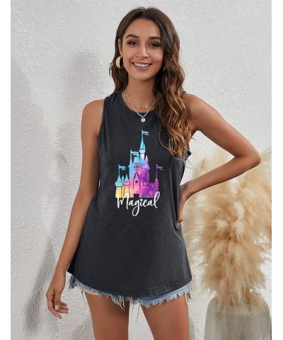 Magic Castle Tank Top Women Magic Kingdom Graphic Tee Girls Trip Shirts Casual Holiday Vacation Sleeveless Tops Grey $10.63 T...