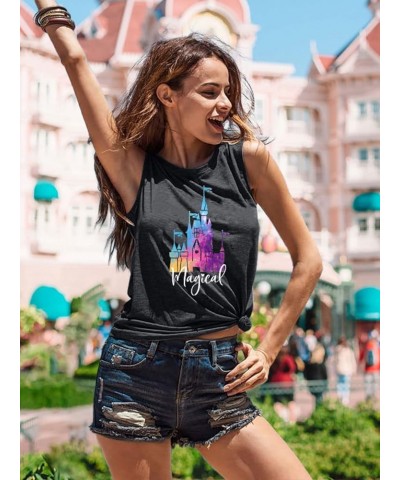 Magic Castle Tank Top Women Magic Kingdom Graphic Tee Girls Trip Shirts Casual Holiday Vacation Sleeveless Tops Grey $10.63 T...