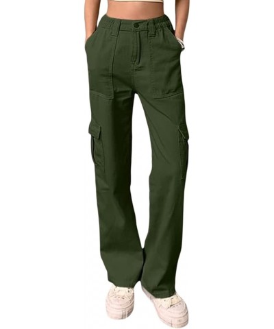 Y2K Baggy Cargo Jeans for Women High Waist Wide Leg Side Pockets Relaxed Fit Boyfriend Parachute Denim Cargo Pants Green $15....