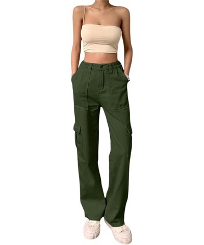 Y2K Baggy Cargo Jeans for Women High Waist Wide Leg Side Pockets Relaxed Fit Boyfriend Parachute Denim Cargo Pants Green $15....