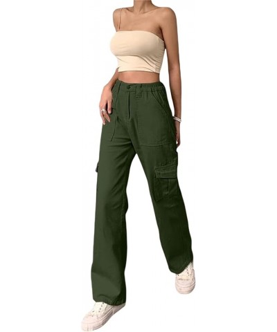 Y2K Baggy Cargo Jeans for Women High Waist Wide Leg Side Pockets Relaxed Fit Boyfriend Parachute Denim Cargo Pants Green $15....