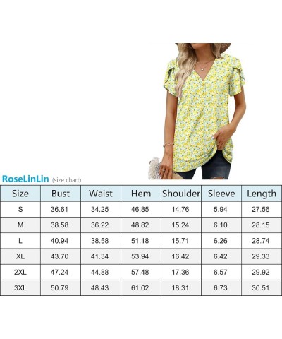 Womens Ruffle Sleeve Summer Tunic Tops V Neck Loose Fit Short Sleeve T Shirts F Petal Sleeve Pink Green $16.00 Tops