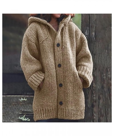 Womens Heavyweight Hooded Sweater Oversized Open Front Loose Chunky Knit Button Down Cozy Sweater Cardigans Jackets Khaki $19...