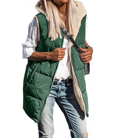 Long Vest for Women Sleeveless Warm Winter Down Jacket Zipper Hooded Down Coat Comfy Fleece Sherpa Jacket with Hood Green $11...