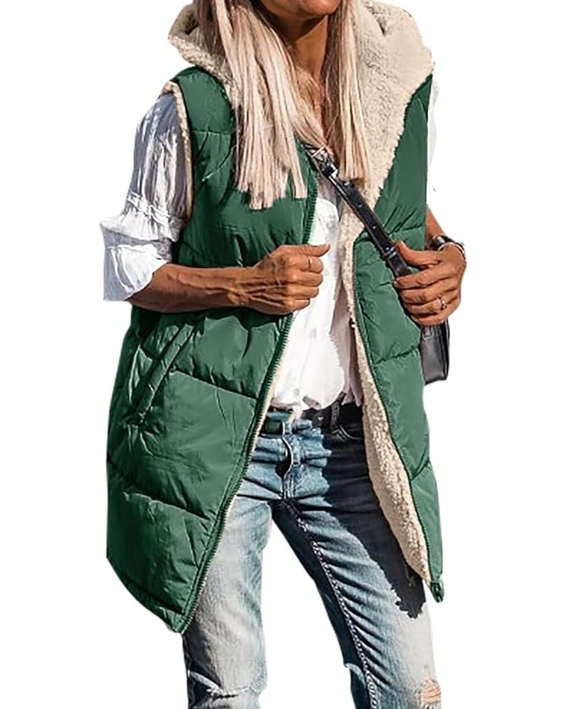 Long Vest for Women Sleeveless Warm Winter Down Jacket Zipper Hooded Down Coat Comfy Fleece Sherpa Jacket with Hood Green $11...