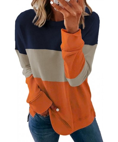 Womens Sweatshirt Long Sleeve CrewNeck Striped Pullover side split Tops A1-orange $16.20 Hoodies & Sweatshirts